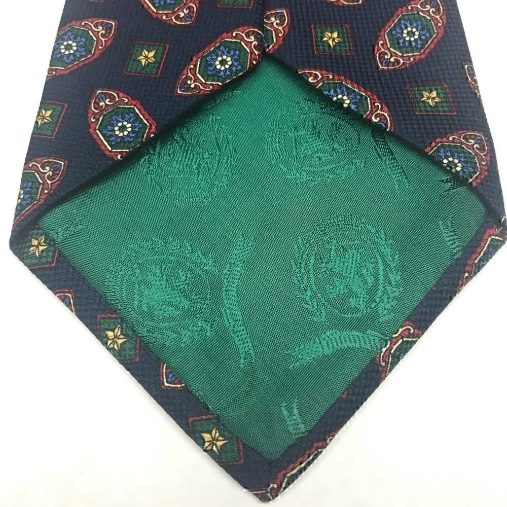Tommy Hilfiger 100% Silk Tie, Navy Blue with Vintage Design Made in the USA